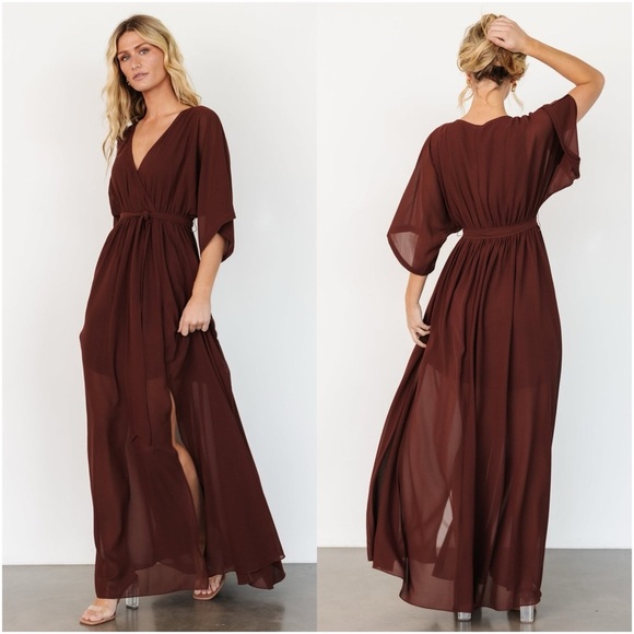 BALTIC BORN Kia Kimono Maxi Dress In Maroon - Picture 1 of 9